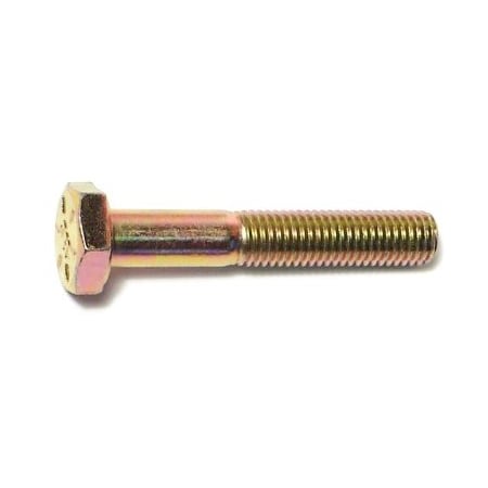 Grade 8, 1/4-28 Hex Head Cap Screw, Zinc & Yellow Plated Steel, 1-1/2 In L, 10 PK